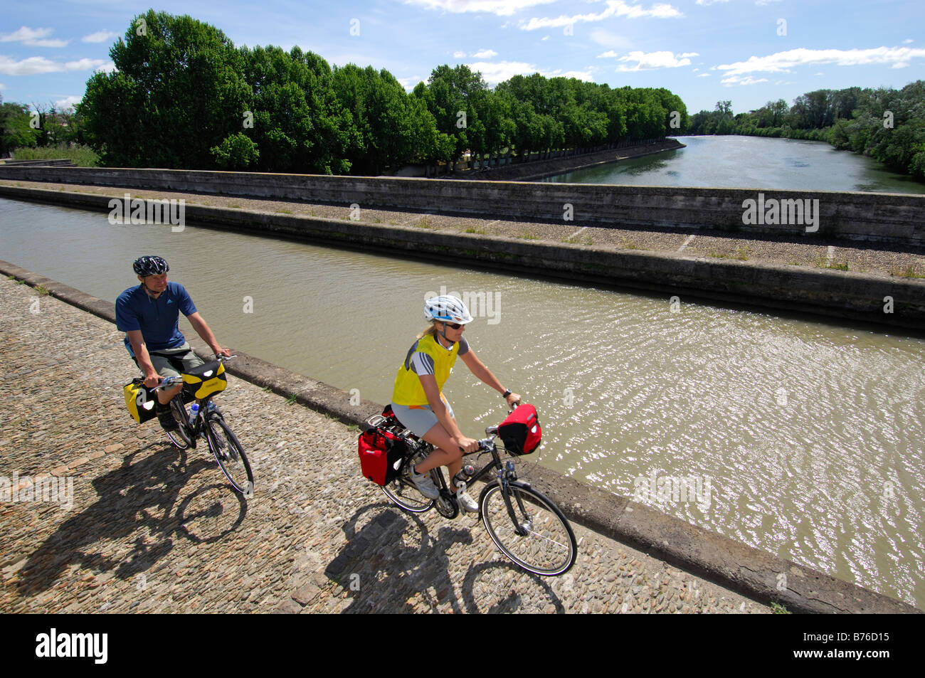 biker at the canal du midi Stock Photo