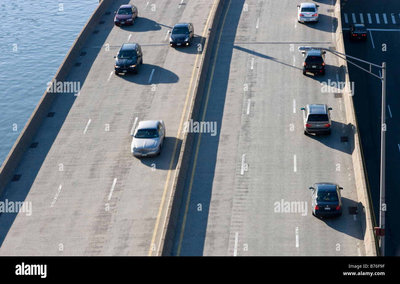 Cars are seen on the FDR Drive on the east side of Manhattan in New York Stock Photo