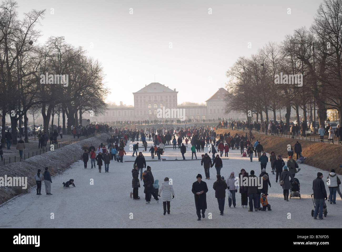 Munich Germany 2009 Ice on the Nymphenburg Palace Canal with Skating