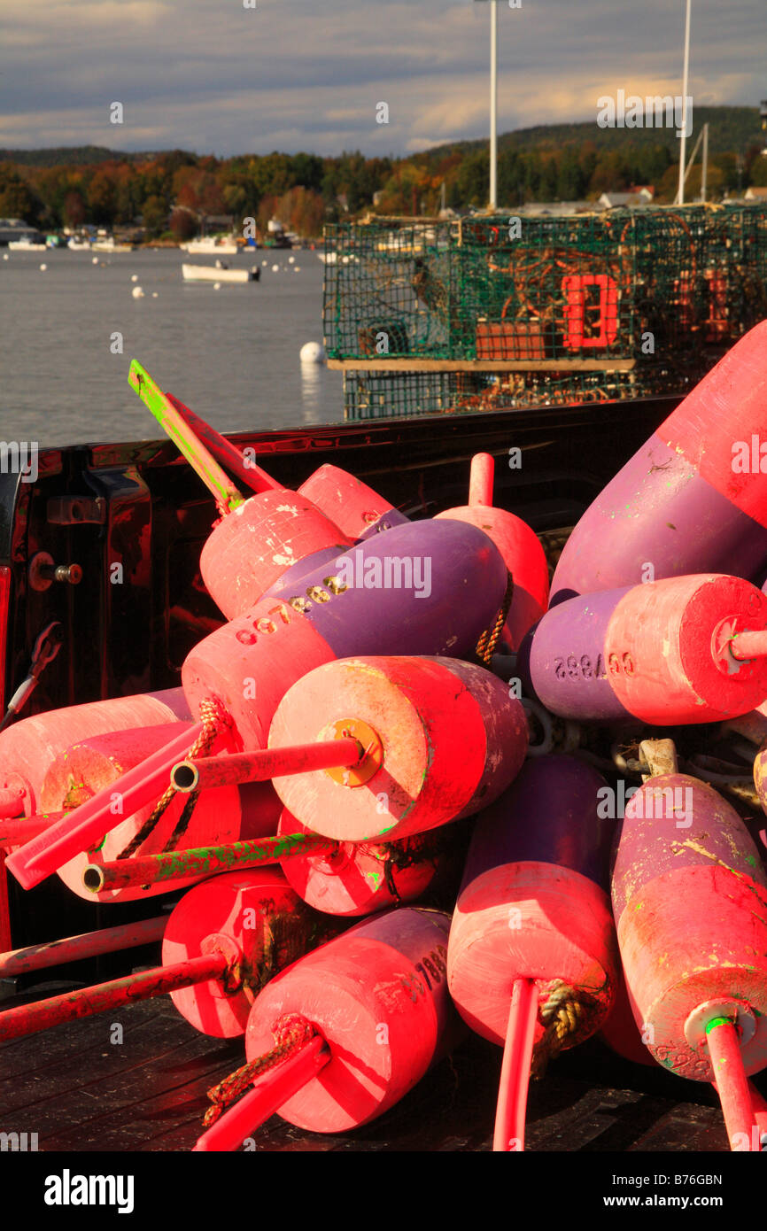 Lobster Trap Floats in Manset, Southwest Harbor, Maine, USA Stock Photo