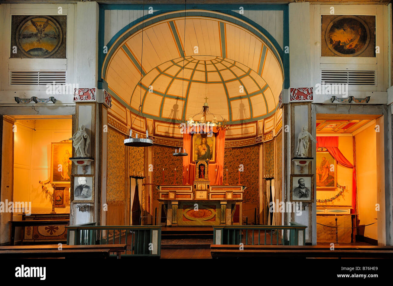 The Altar at Cataldo Mission, the oldest standing building near Wallace, in Idaho, USA Stock