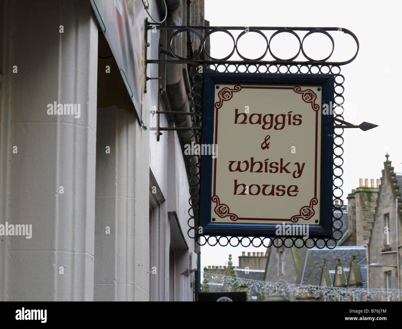 Haggis and Whisky House pub sign in old Edinburgh Scotland Stock Photo