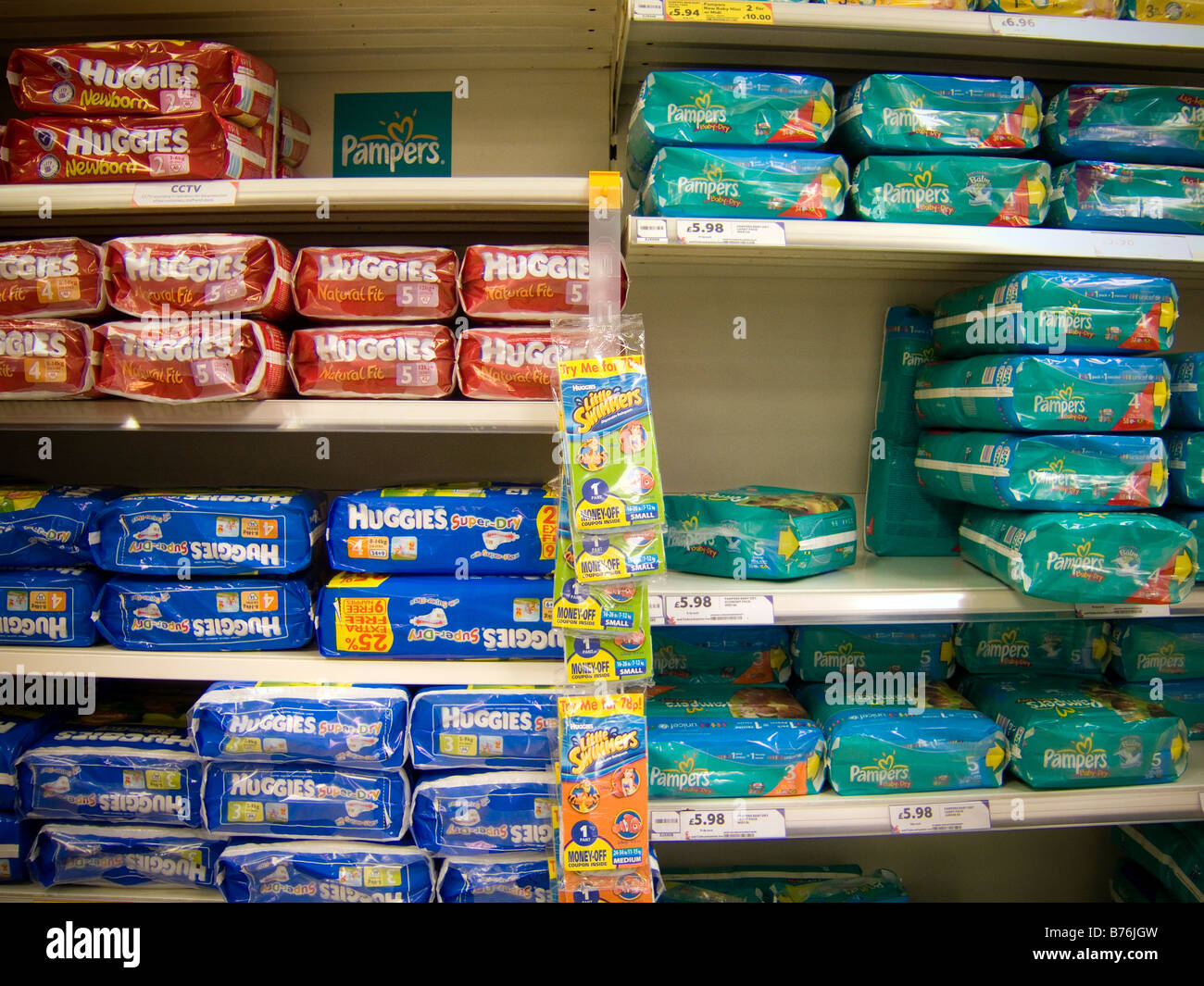 Nappies for sale in a Supermarket Stock 