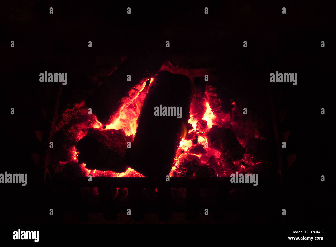 Domestic open log fire Stock Photo Alamy