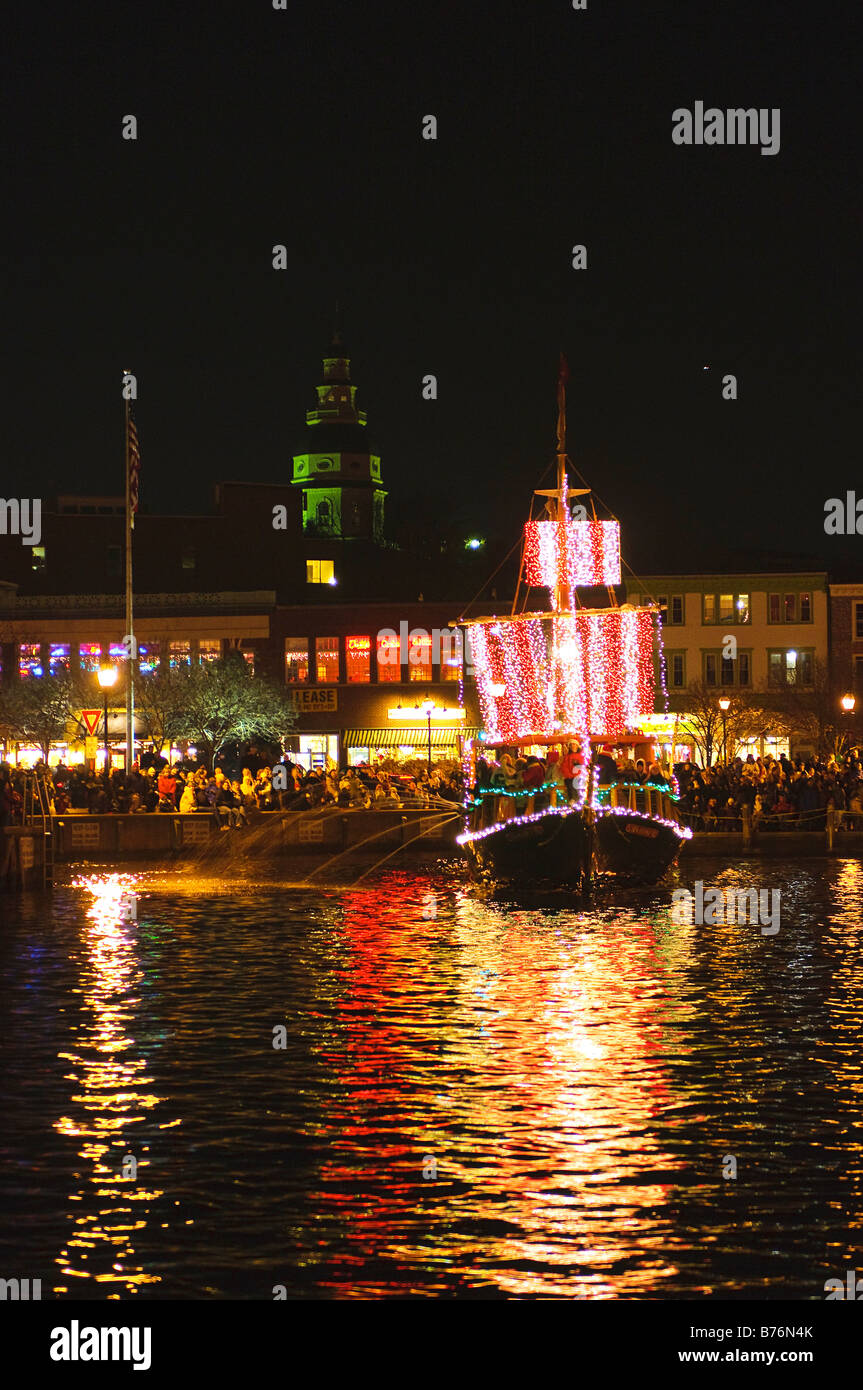 Holiday boat display, Parade of Lights Annapolis Maryland USA Stock