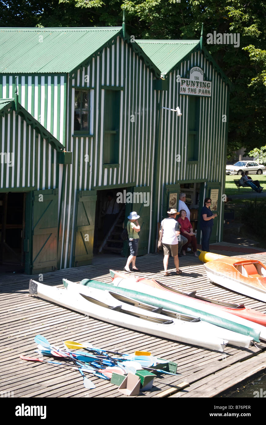 Boating on River Avon, Antigua Boatsheds, Cambridge Terrace, Christchurch, Canterbury, New Zealand Stock Photo