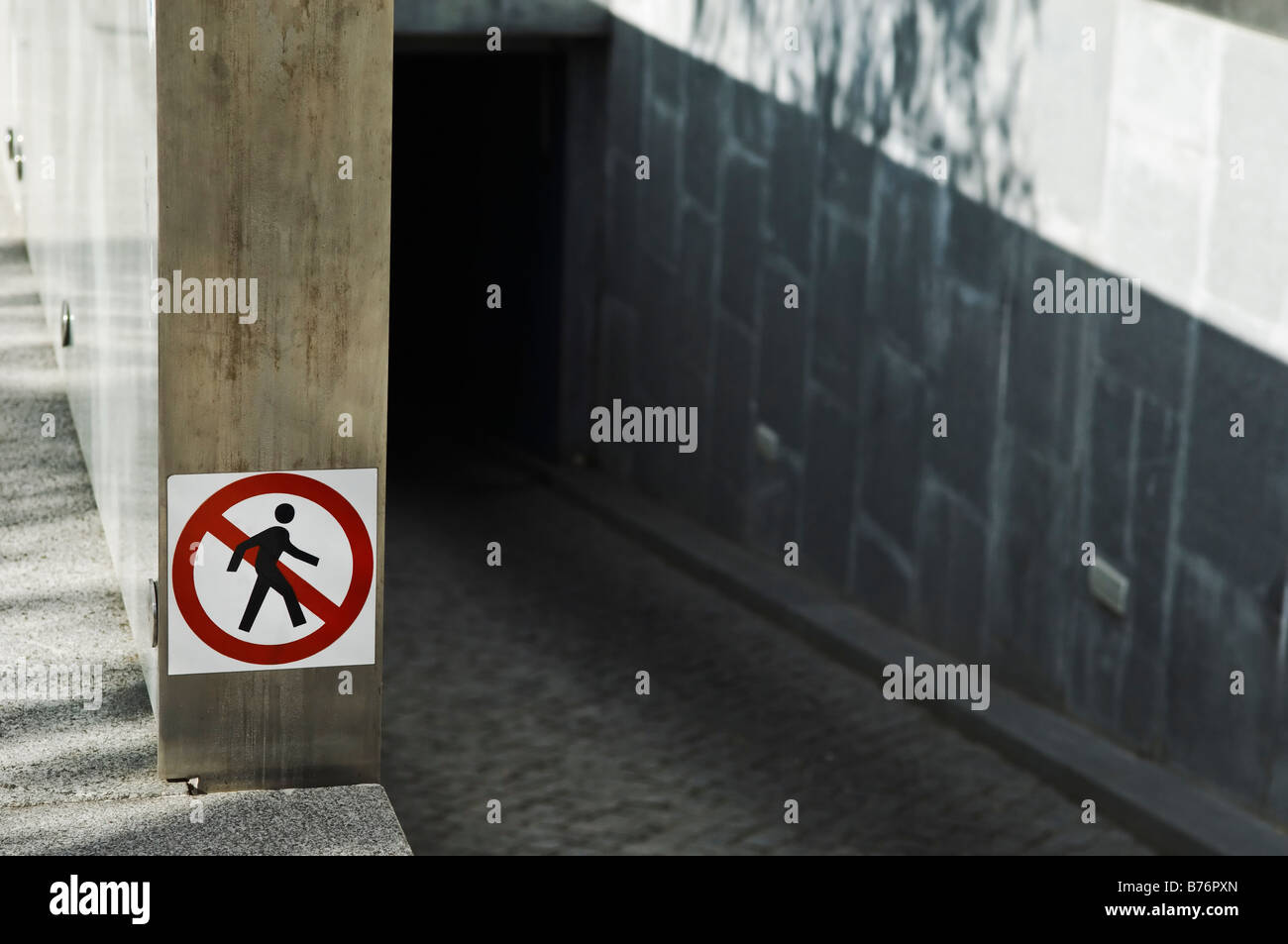 Forbidden to pedestrians sign in the entrance of an underground car parking Stock Photo