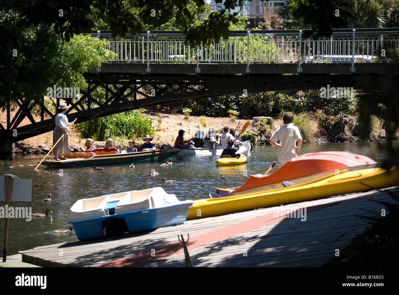 Boating on Avon River, Antigua Boatsheds, Cambridge Terrace, Christchurch, Canterbury, New Zealand Stock Photo