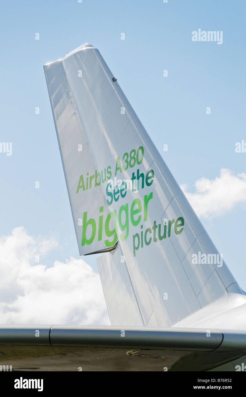 Airbus A380 with the words 'See the Bigger Picture' written on the fin Stock Photo