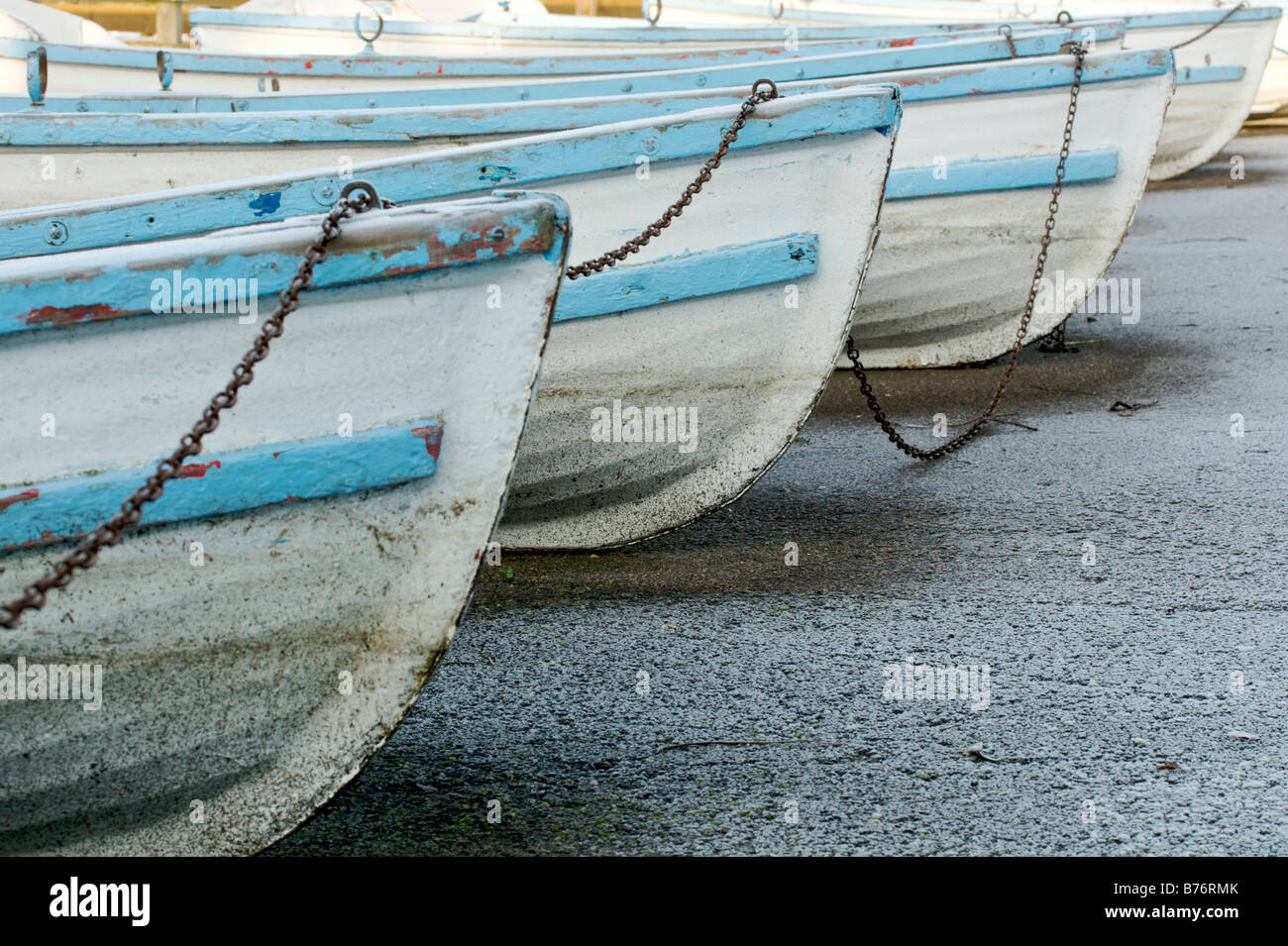 Boats moored up at a rowing lake Stock Photo - Alamy