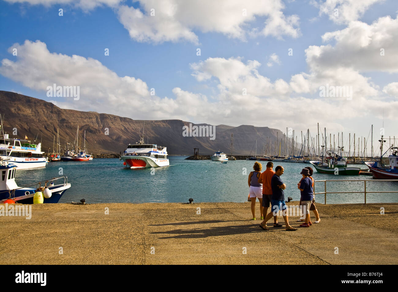 caleta del sebo Isla Graciosa Lanzarote Canary Islands Spain europe Island village port harbour harbor ships Stock Photo