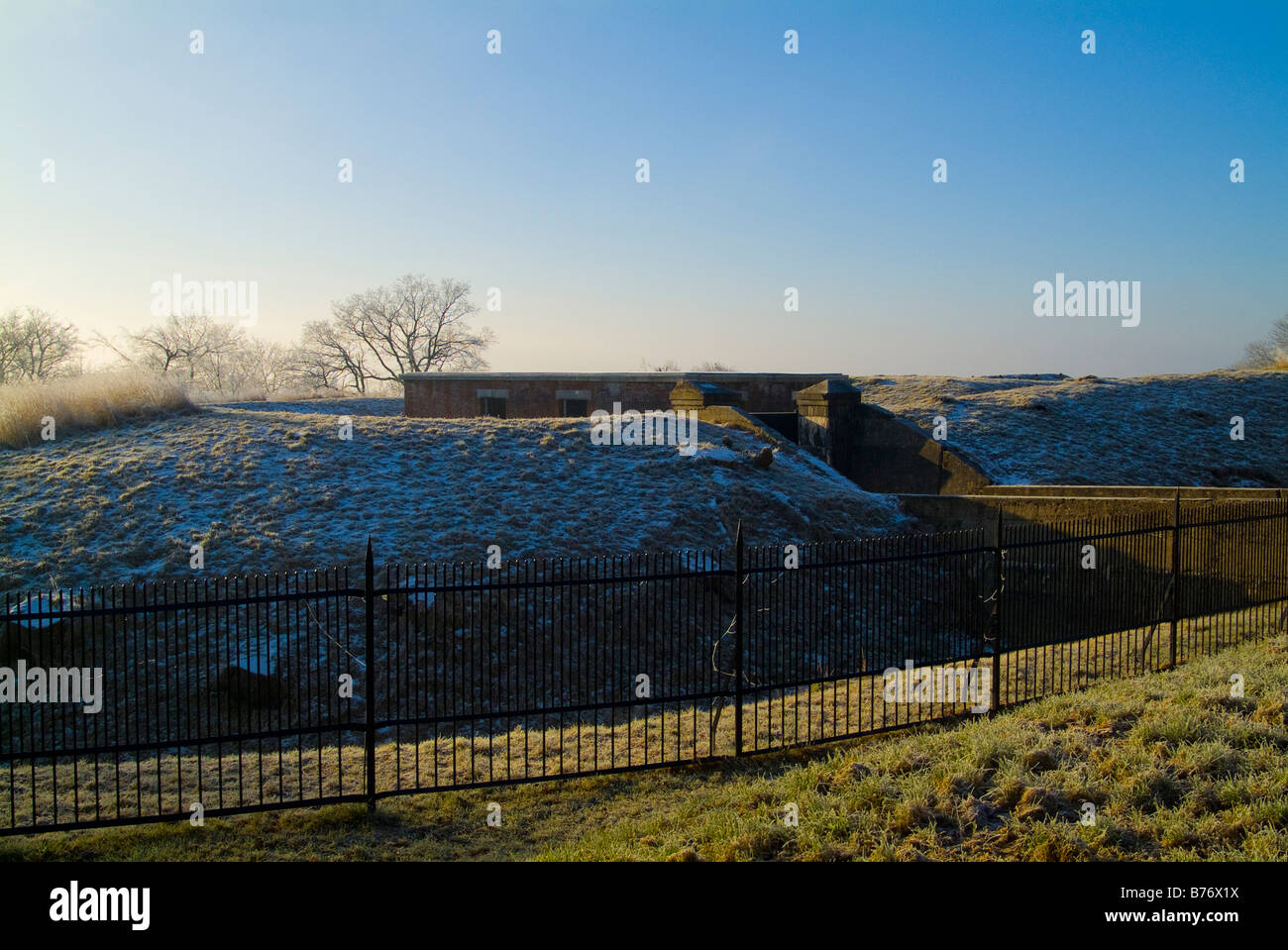 Reigate Hill, The Inglis Memorial at Colley Hill and in the winter during a heavy frost. Surrey Hills, England. Stock Photo