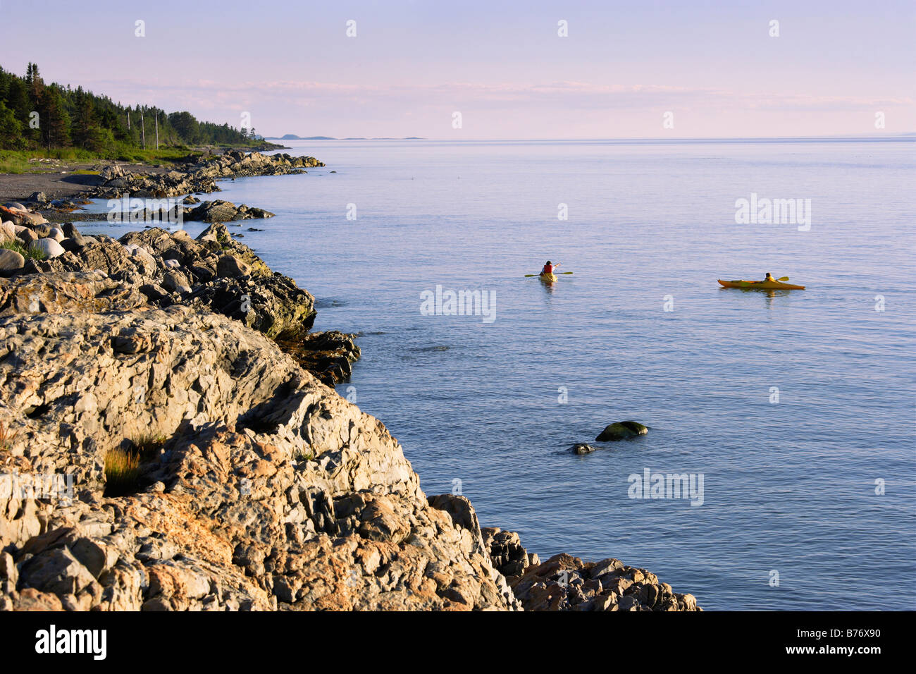 View of kayak on St. Lawrence River, Bas-Saint-Laurent region, Quebec, Canada Stock Photo