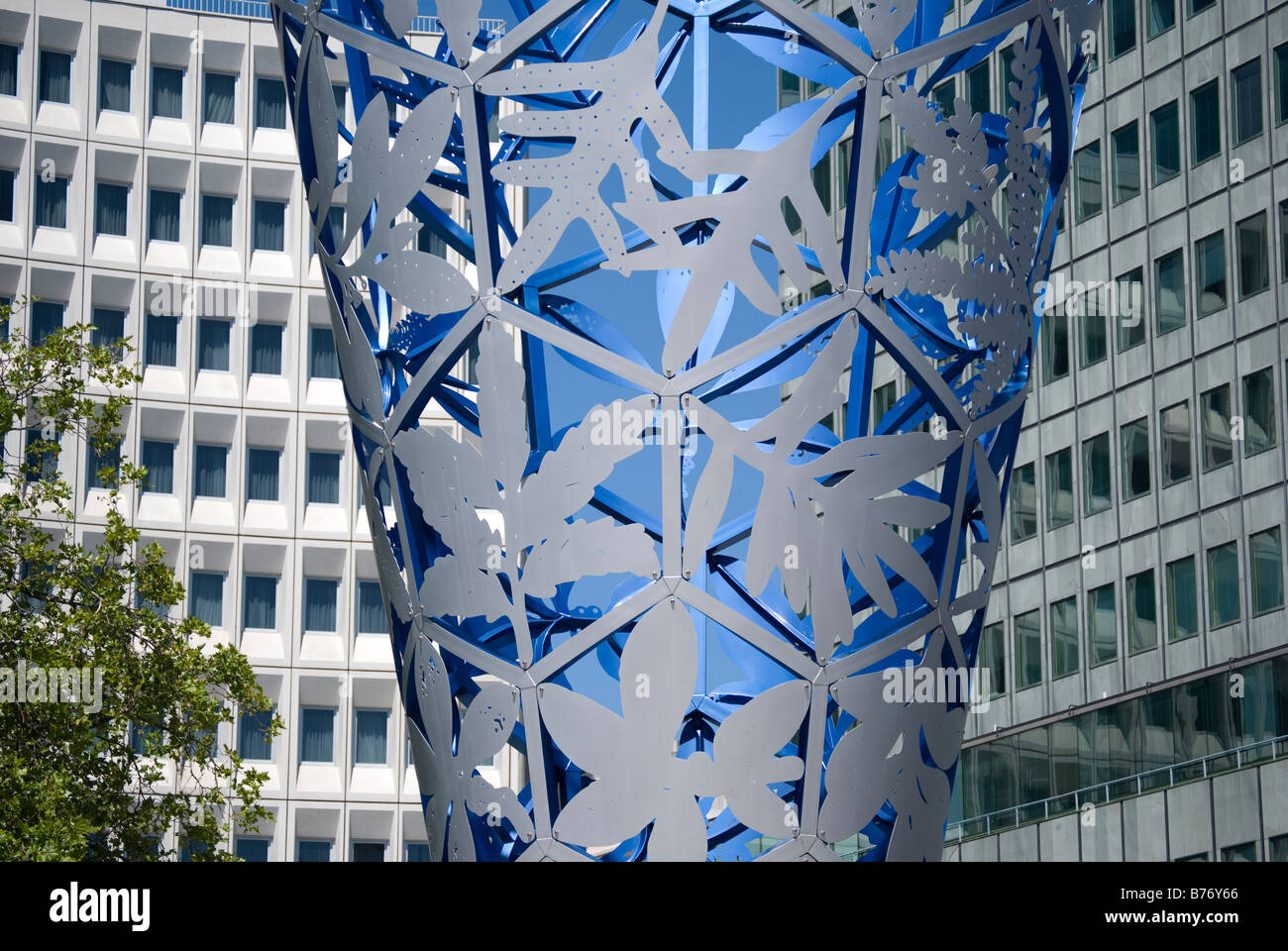Chalice Sculpture and office building, Cathedral Square, Christchurch, Canterbury, New Zealand Stock Photo