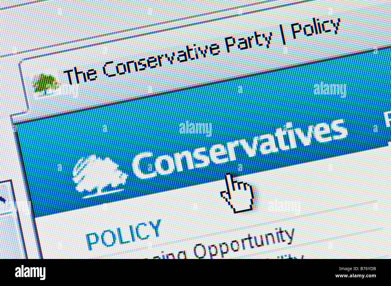 Macro screenshot of UK Conservative Party website (Editorial use only) Stock Photo
