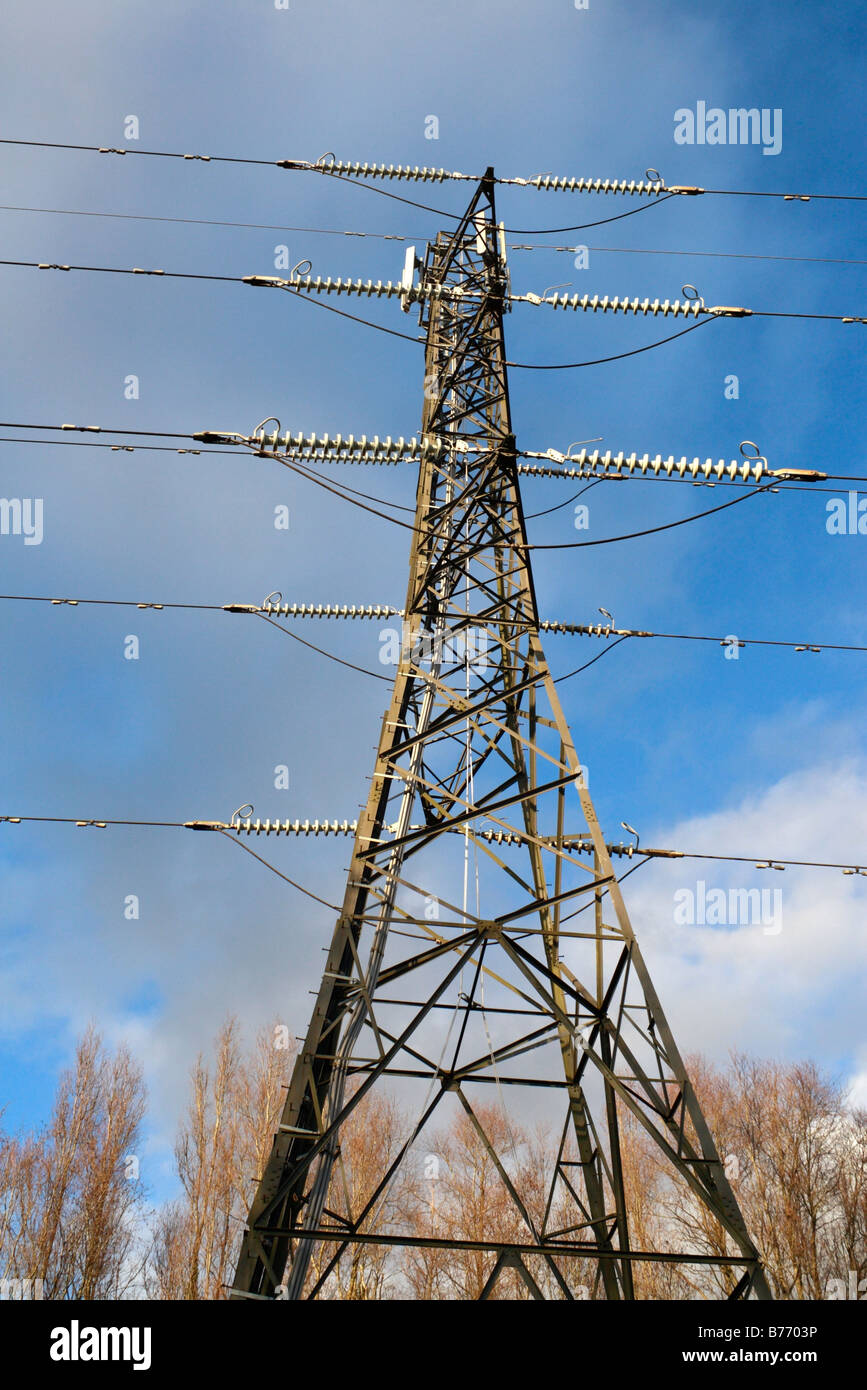 Electricity Pylon with Cell Mobile Phone transmitters UK High voltage