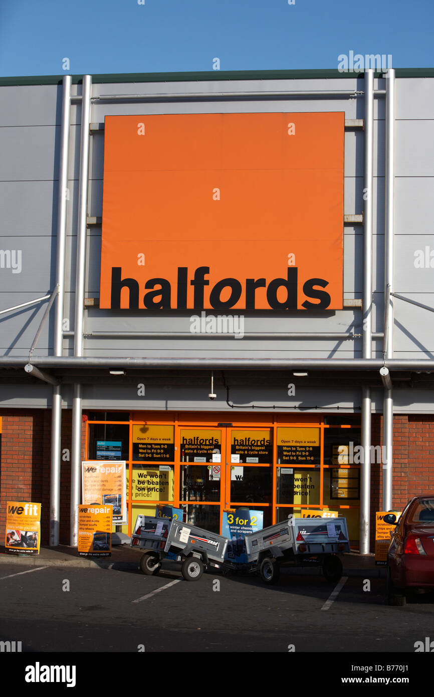 halfords store sign and shopfront in newtownabbey northern ireland uk Stock Photo