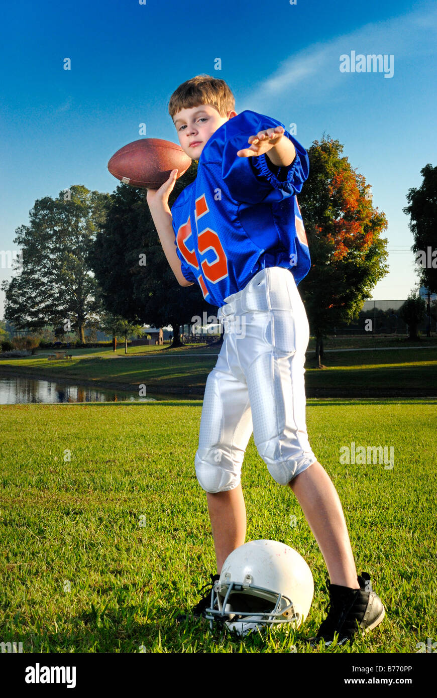 Young football player age 11 Stock Photo