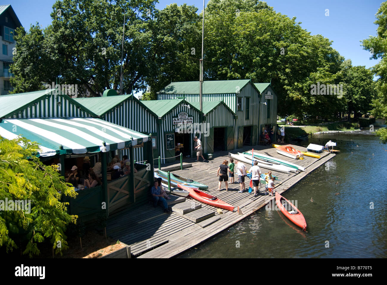 Boating on River Avon, Antigua Boatsheds, Cambridge Terrace, Christchurch, Canterbury, New Zealand Stock Photo