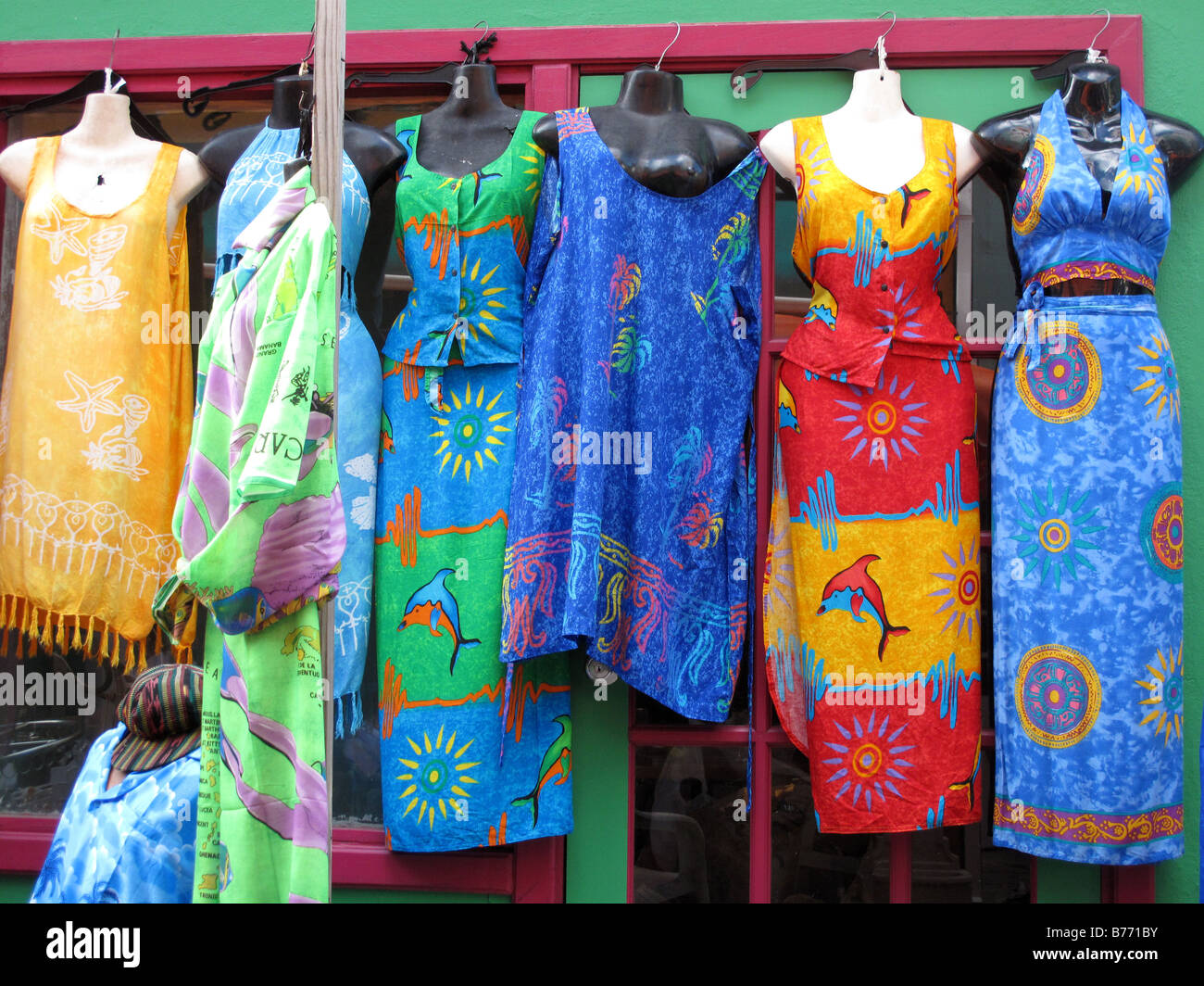 Colourful dresses in Old Street in Philipsburg St Maarten St Martin in the Caribbean, West Indies Stock Photo
