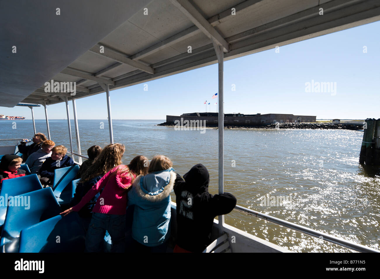 View from tour ferry of Fort Sumter (site of the opening shots of the American Civil War), Charleston Harbor, South Carolina Stock Photo