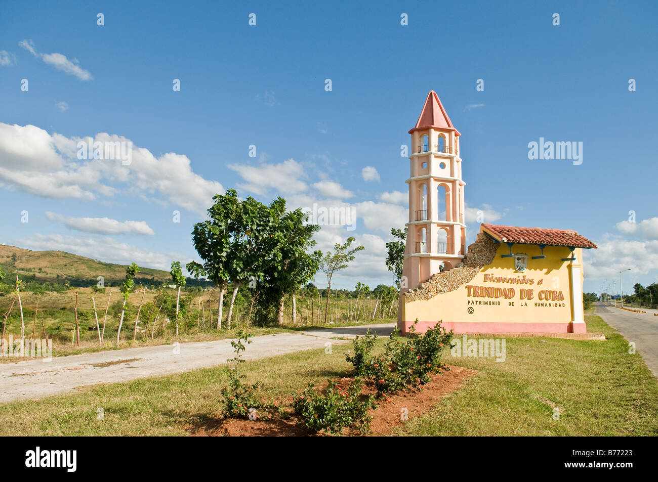 One of 2 striking signs on the approach to Trinidad Cuba Stock Photo