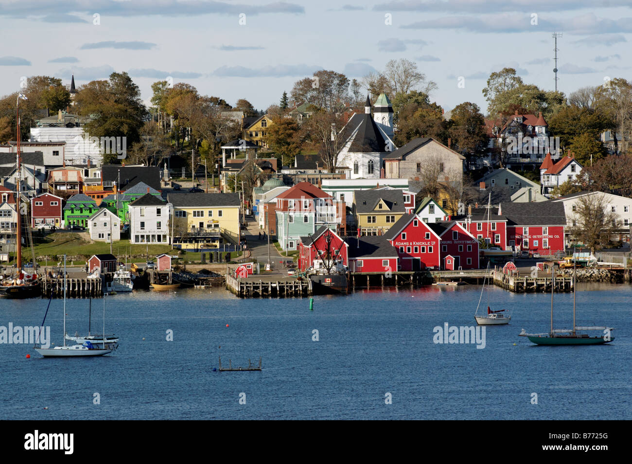 A view across the harbour to Lunenburg in Nova Scotia Stock Photo