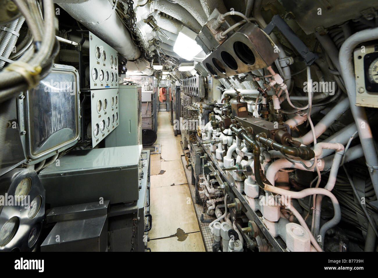 Control room of the 1945 diesel powered submarine USS Clamagore, Patriots Point Naval Museum, Charleston, South Carolina Stock Photo