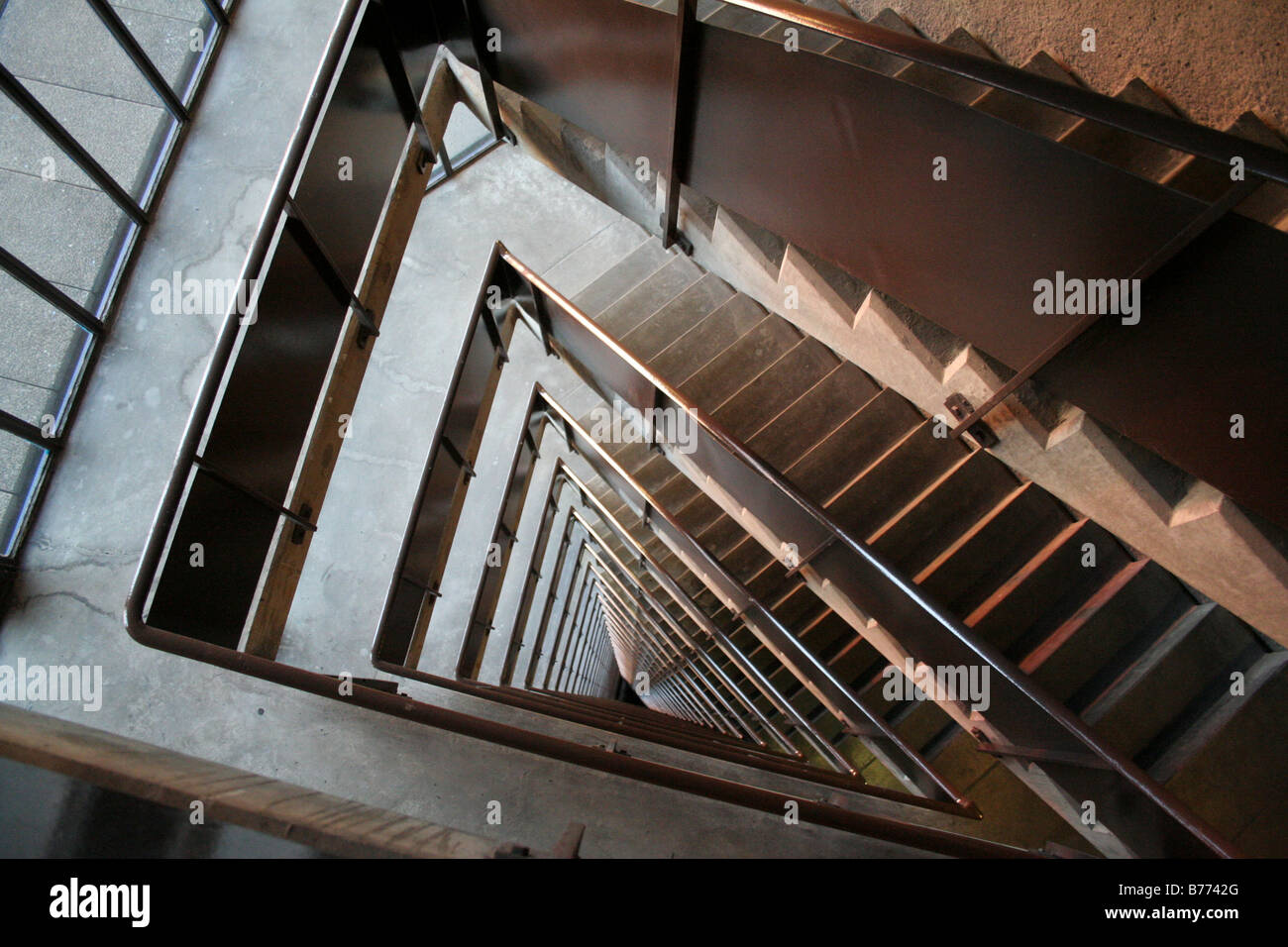 Stairwell, 39 floors deep, at sunset Stock Photo