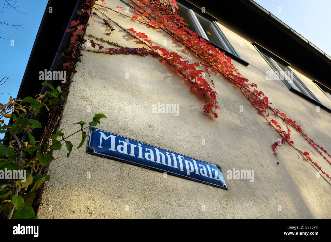 Sign, Mariahilfplatz Square, Munich, Bavaria, Germany, Europe Stock Photo