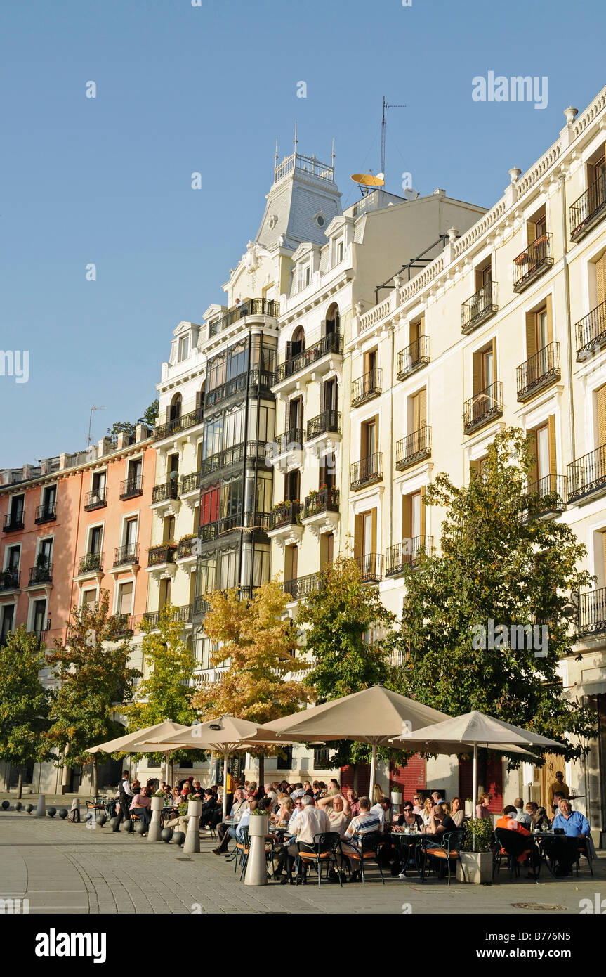 Street cafe, street restaurant, people, Plaza de Oriente, Madrid, Spain, Europe Stock Photo