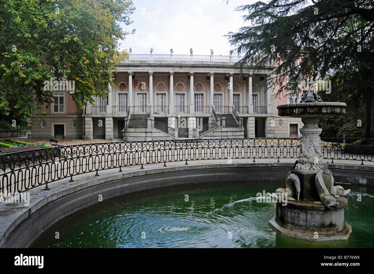 Fountain, palace, El Capricho de la Alameda de Osuna, historic park, Madrid, Spain, Europe Stock Photo