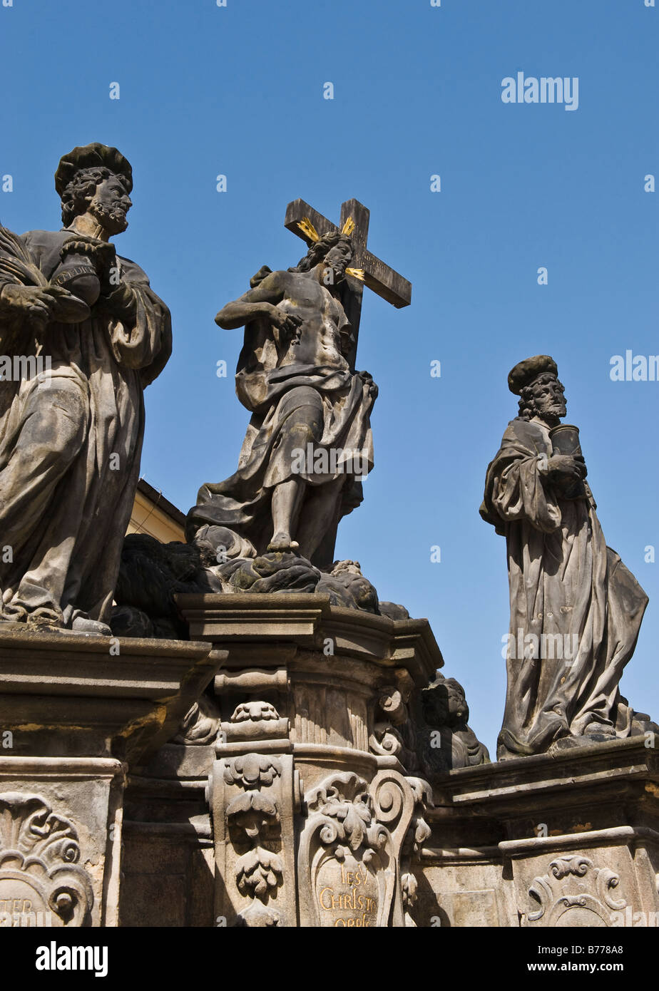 Statue of Saint Kosma, Saint Damian, and Christ Prague Stock Photo