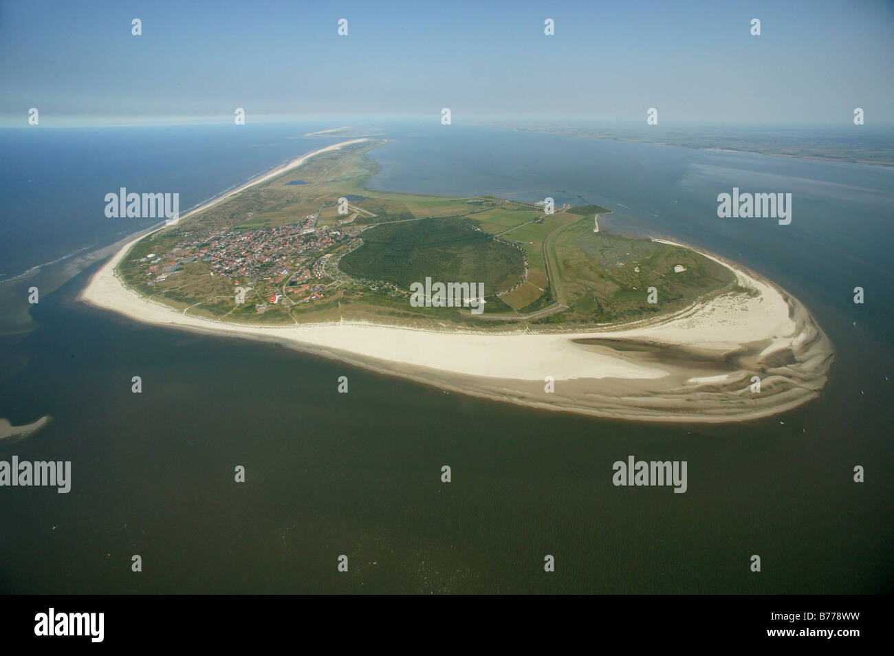 Aerial photograph, beach, Langeoog, East Frisian Islands, North Sea, mud flats, Wattenmeer, Lower Saxony, Germany, Europe Stock Photo