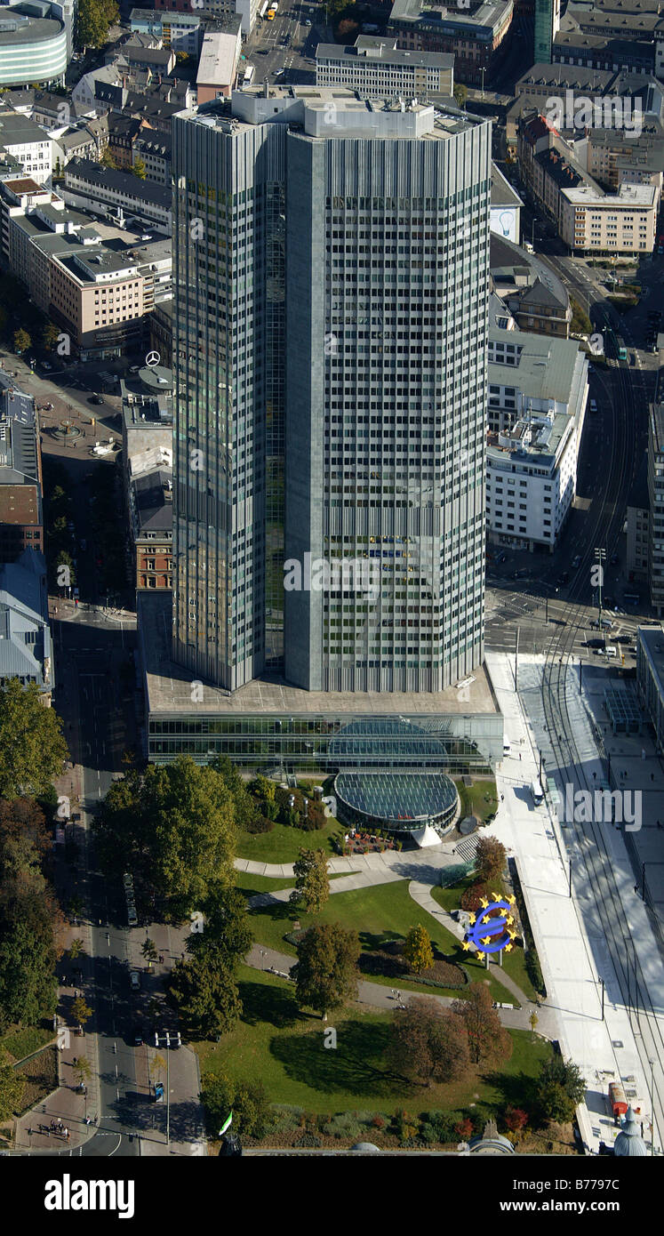 Aerial view, European Central Bank with Euro sign, Frankfurt am Main, Hesse, Germany, Europe Stock Photo