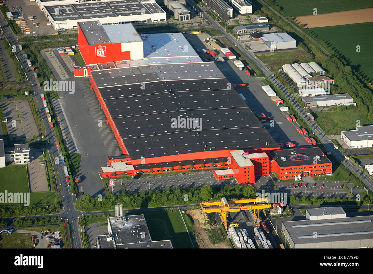 Aerial photo, discount store KIK, warehouses, main administration, Boenen, Ruhr area, North Rhine-Westphalia, Germany, Europe Stock Photo
