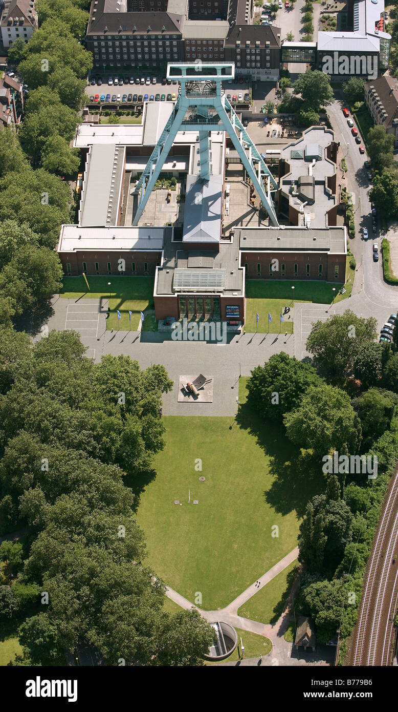 Aerial photo, Bochum mining museum, pit-head tower, cultural memorial, Bochum, Ruhr area, North Rhine-Westphalia, Germany, Euro Stock Photo