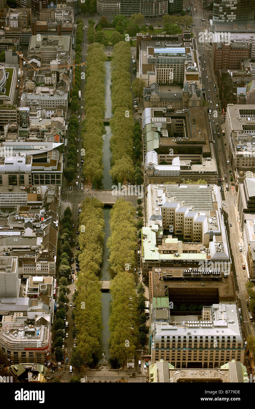 Aerial photo, Koenigsallee, 'Koe', shopping street, luxurious street, canal, Duesseldorf, the Rhineland, North Rhine-Westphalia Stock Photo