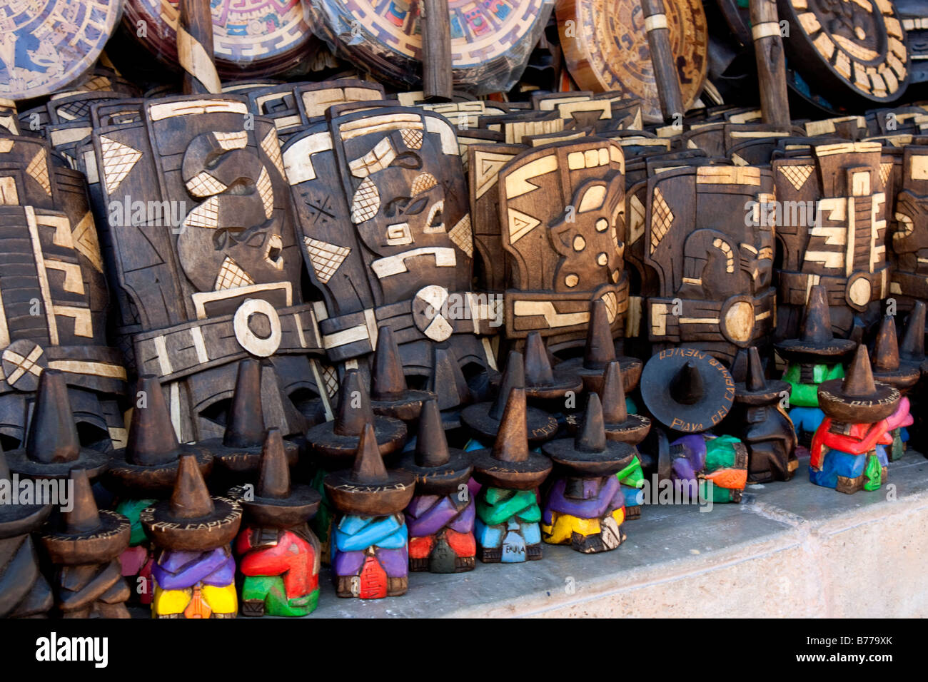 Wooden souvenirs in Mexico Stock Photo