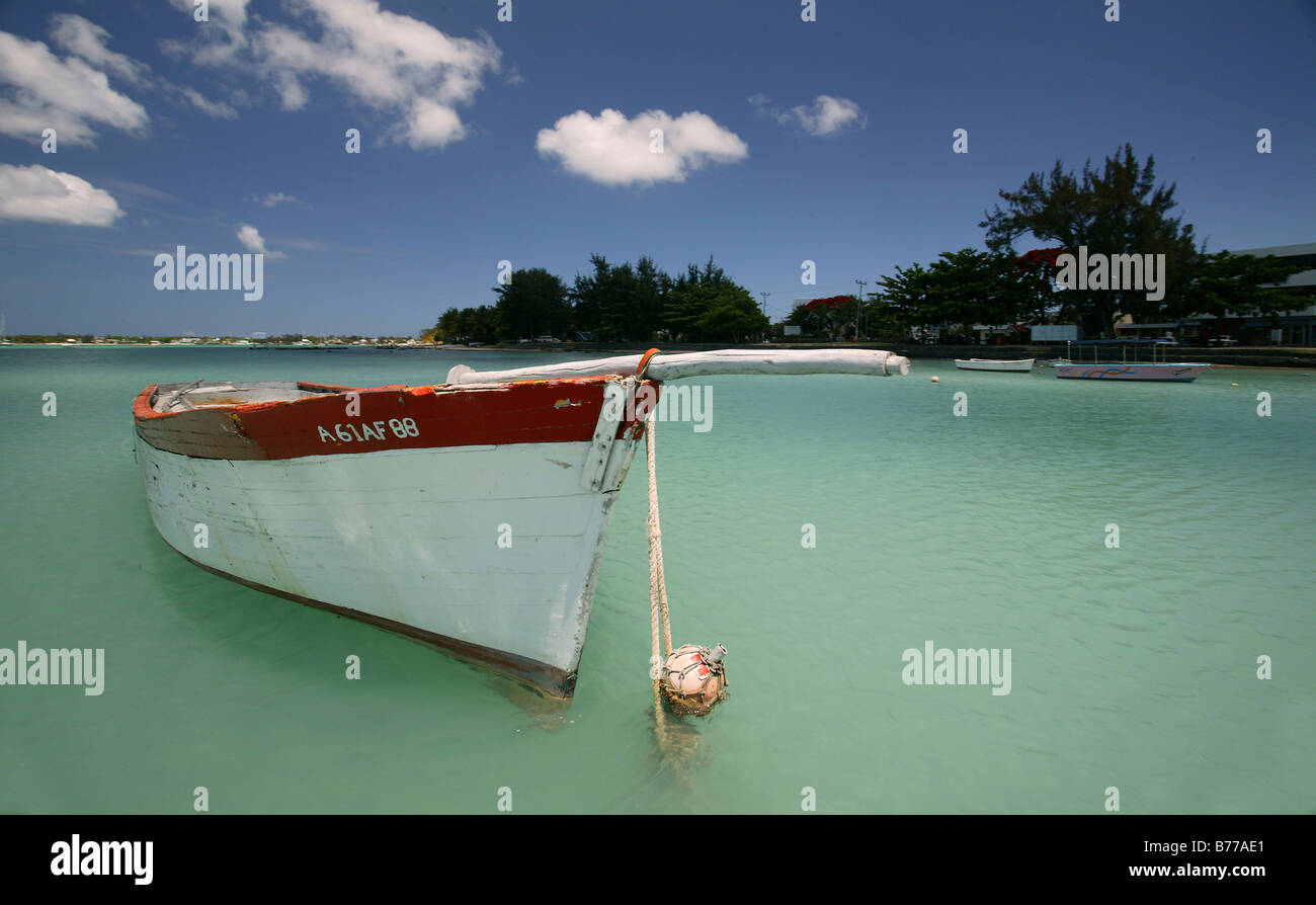 Fishing boat, turquoise water, Grand Baie, Mauritius, Africa, Indian Ocean Stock Photo