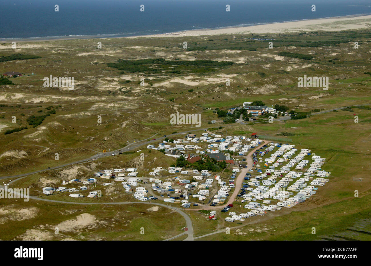 Aerial view, island campsite, Norderney Island, North Sea, East Frisian Islands, Lower Saxony, North Germany, Europe Stock Photo