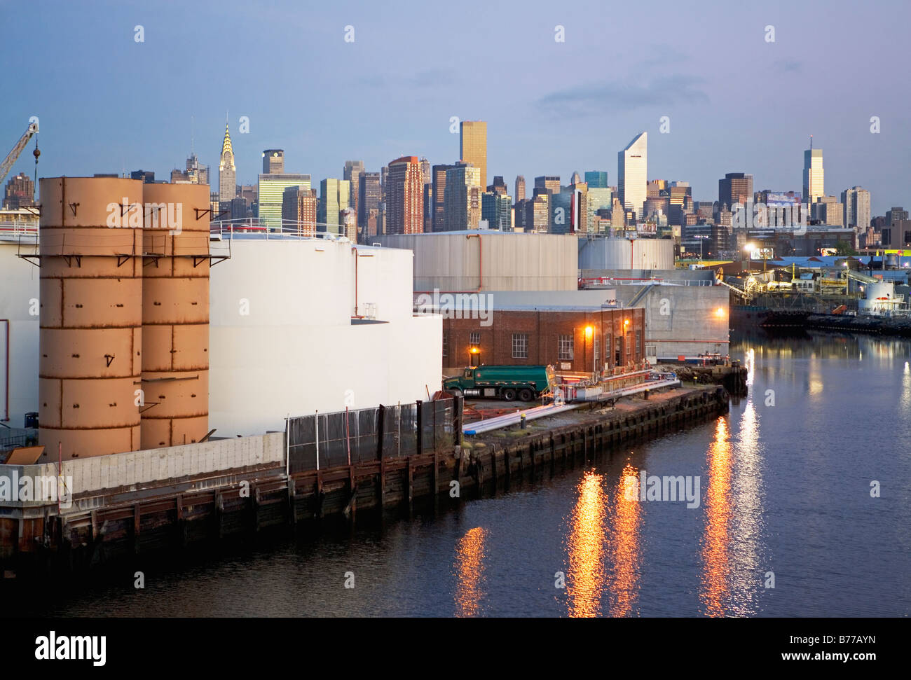 Oil storage tanks New York City background Stock Photo Alamy