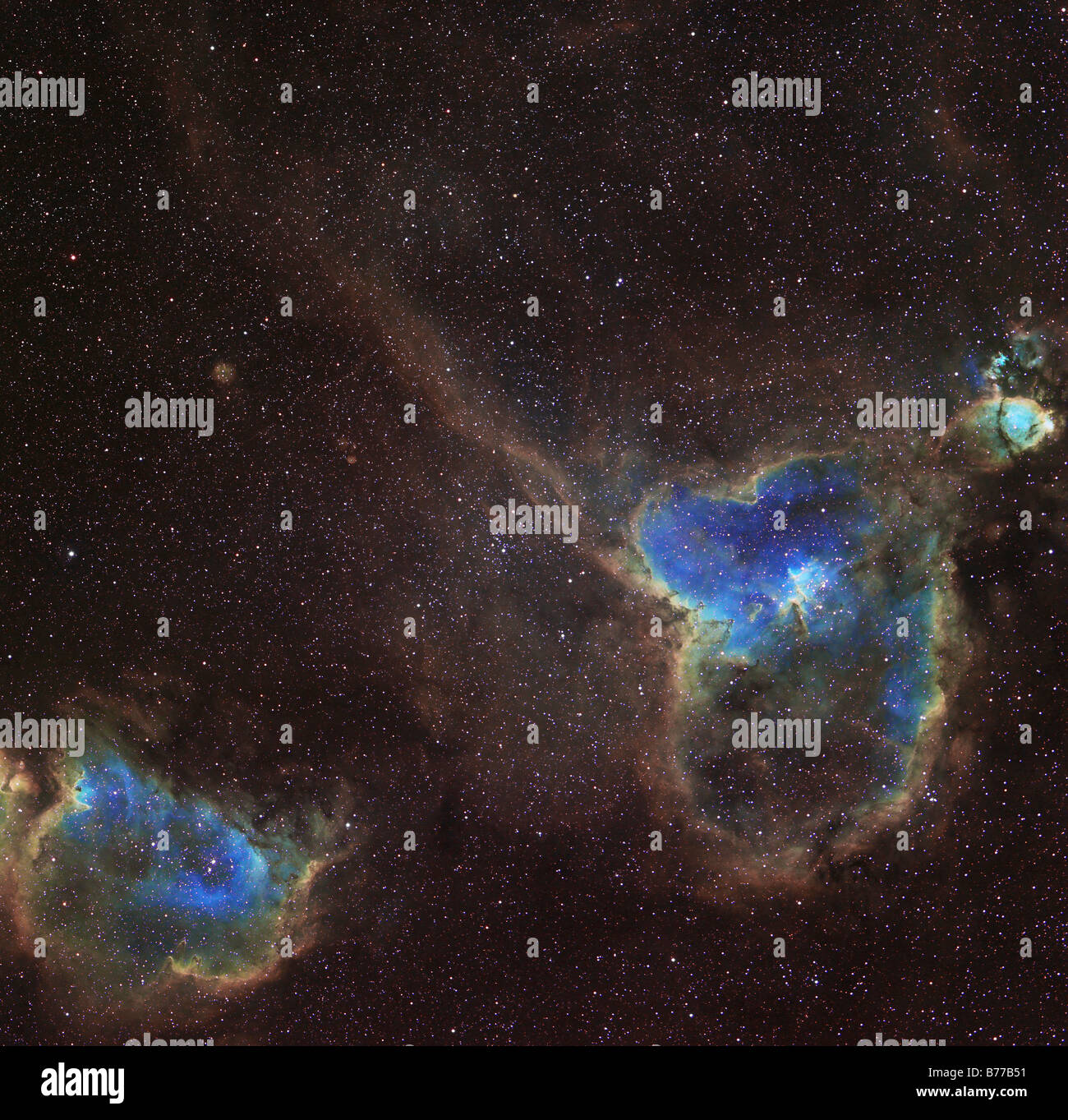 IC 1805 and IC 1848 Nebula, also known as the Heart and Soul Nebula. Stock Photo