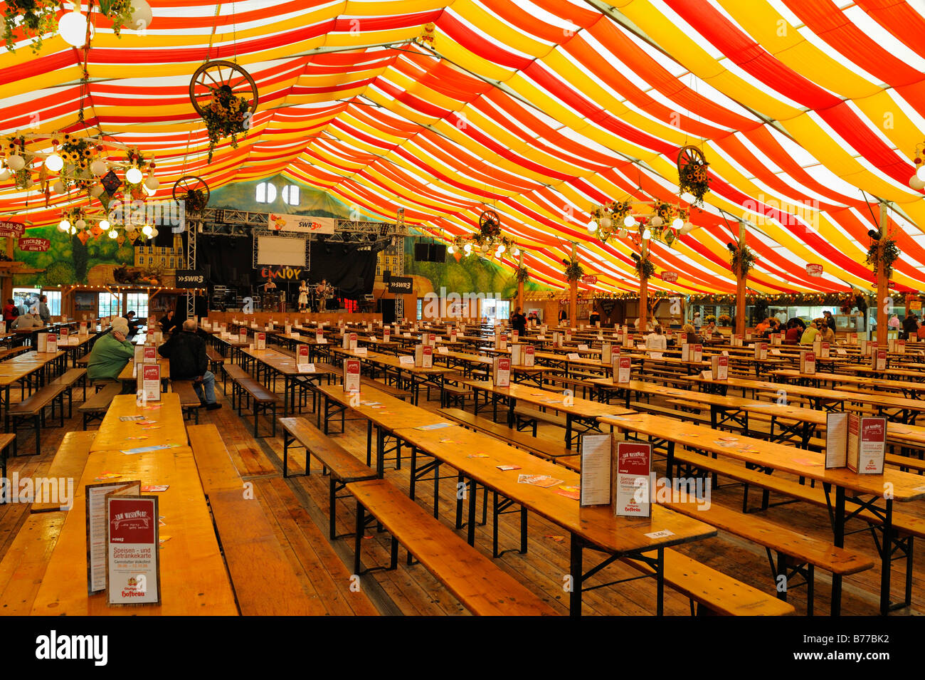 Empty party tent, Cannstatter Wasen, Bad Cannstatt, Baden-Wuerttemberg Stock Photo
