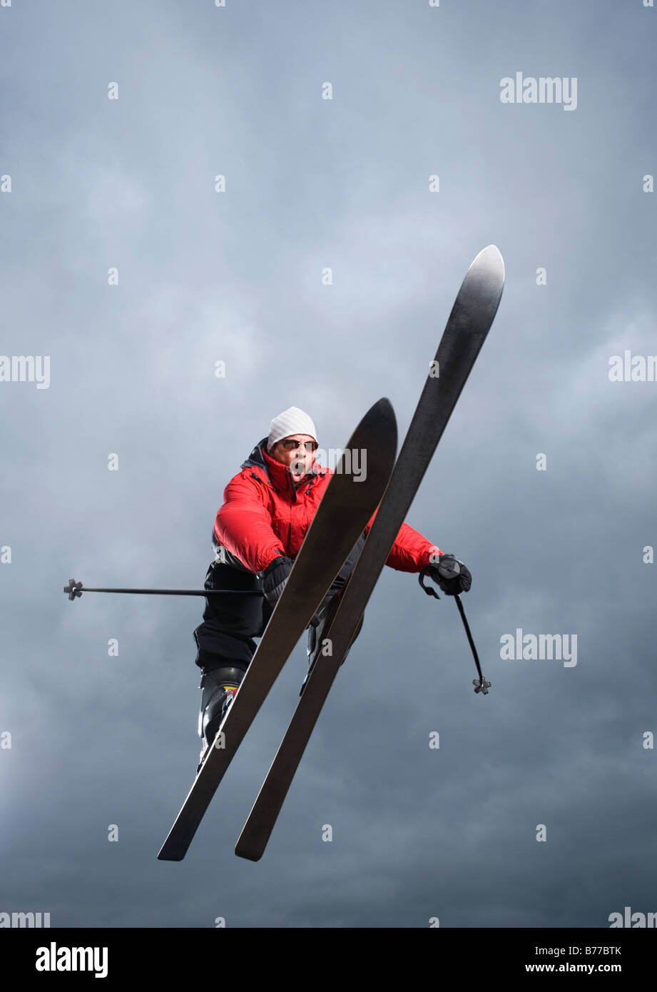 Downhill skier midair Stock Photo Alamy