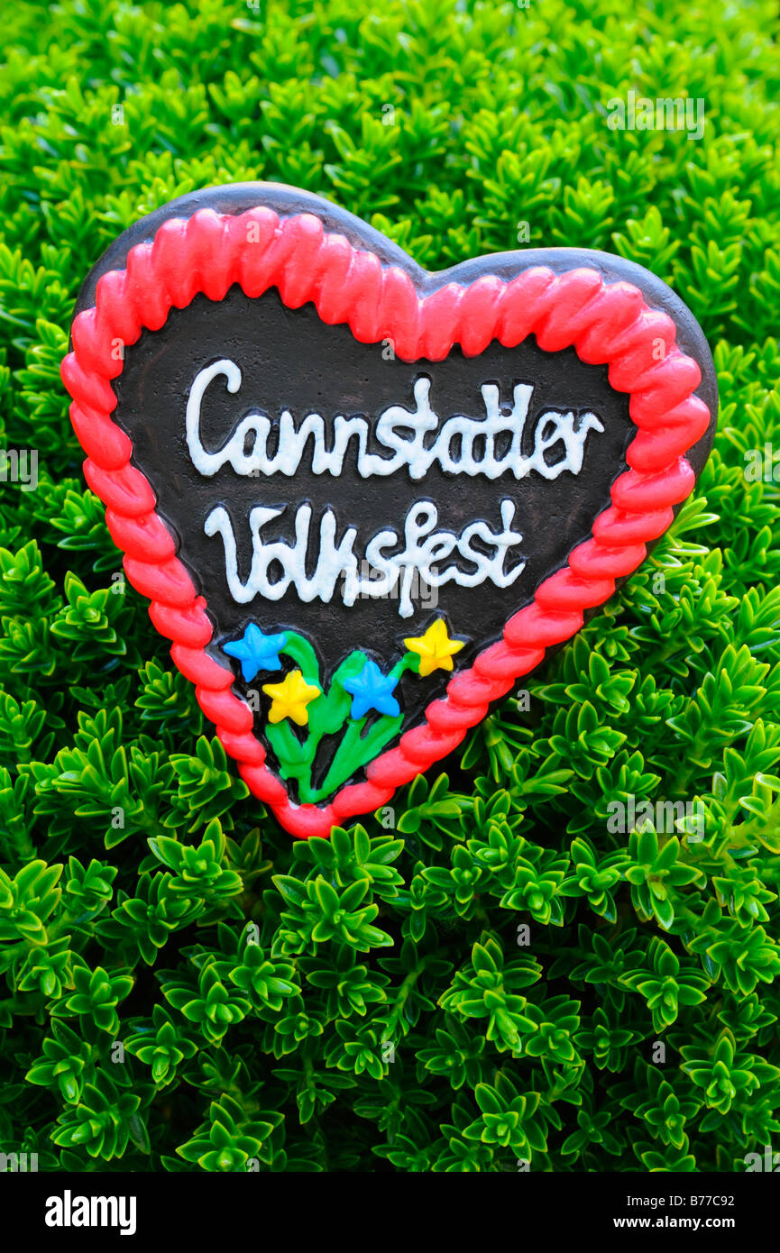 Gingerbread heart on a Hebe, Cannstatter Volksfest Festival, Stuttgart-Bad Cannstatt, Baden-Wuerttemberg Stock Photo