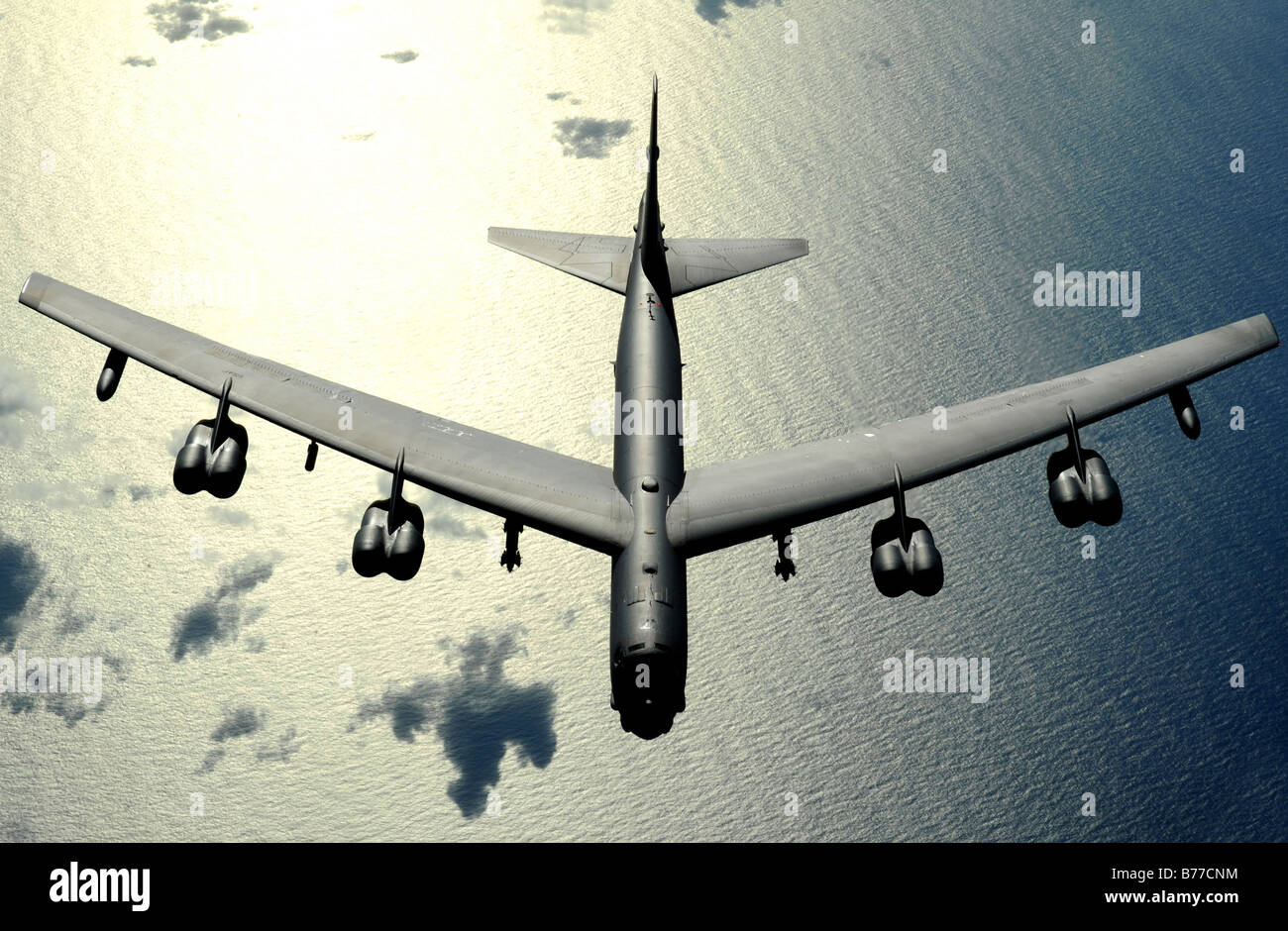November 12, 2008 - A B-52 Stratofortress in flight over the Pacific Ocean. Stock Photo