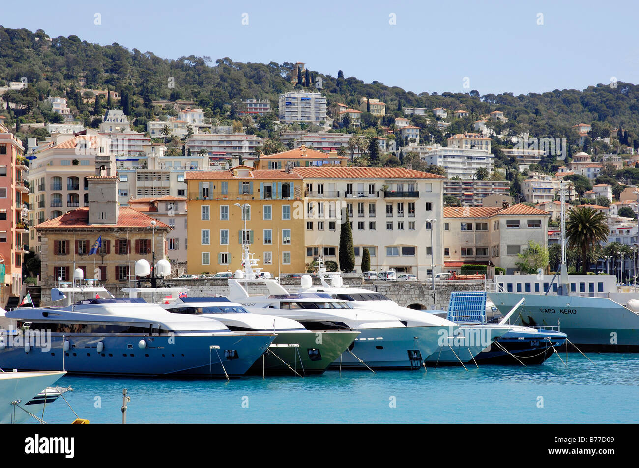 Ships at harbour, Nice, Alpes-Maritimes, Provence-Alpes-Cote d'Azur, Southern France, France, Europe / yacht Stock Photo