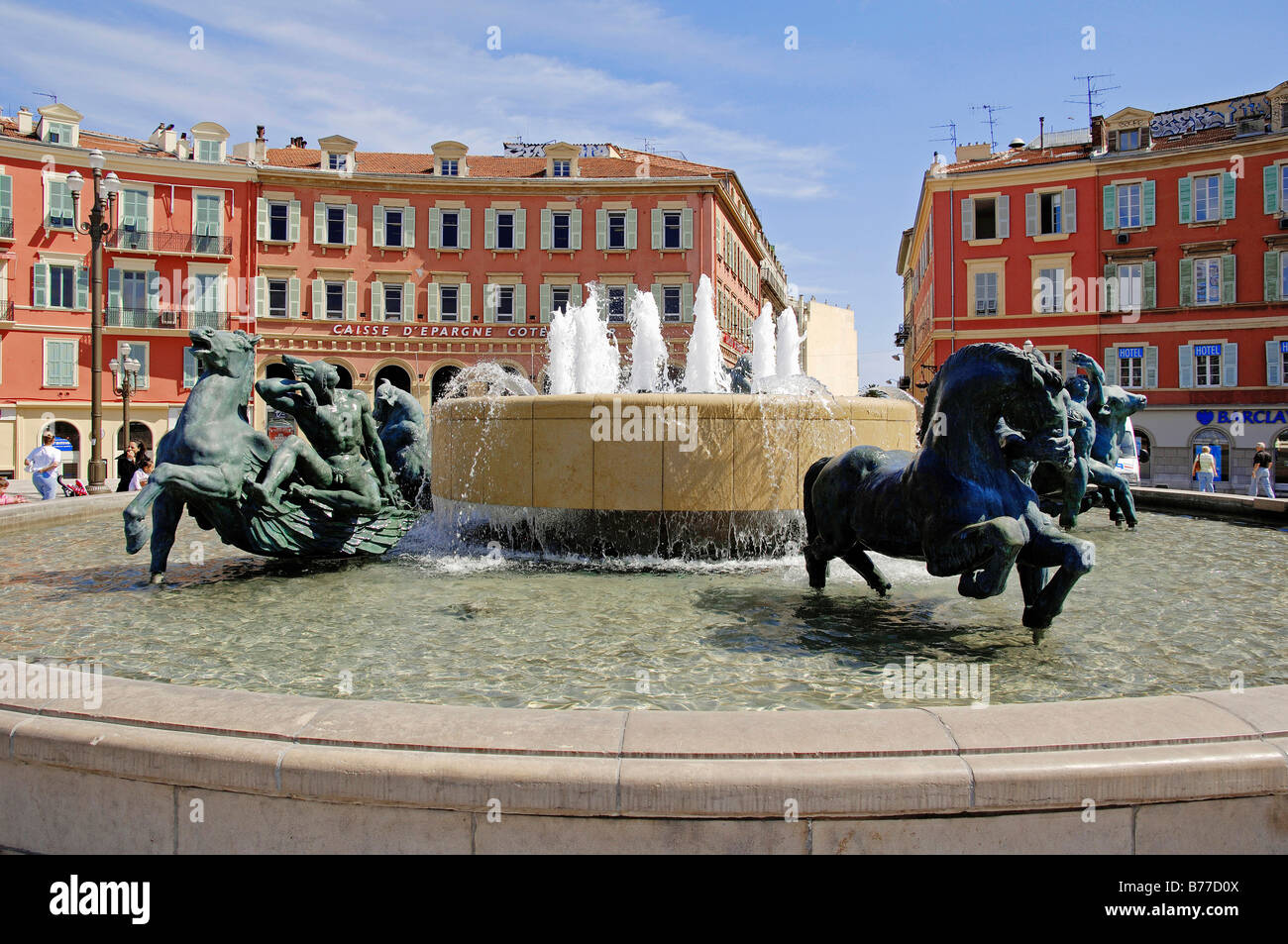 Fountain at Place Massena, Nice, Alpes-Maritimes, Provence-Alpes-Cote d'Azur, Southern France, France, Europe Stock Photo