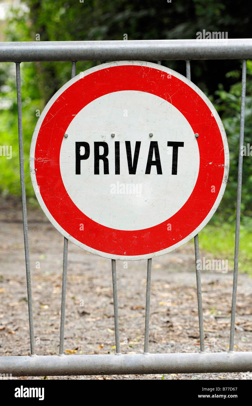Sign 'Privat', 'Private' on fence, Germany, Europe Stock Photo